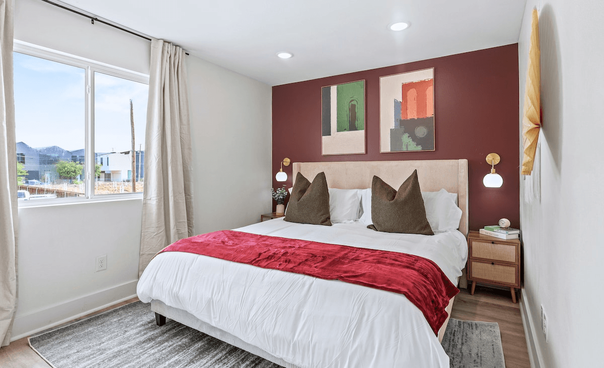 Step into luxury with our beautifully designed bedroom, featuring a sumptuous king-size bed that promises a restful night's sleep.
