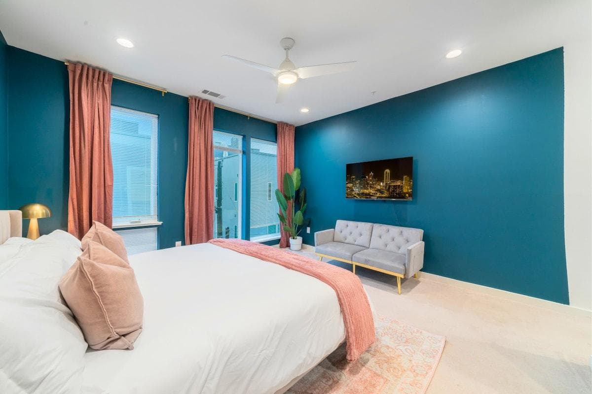 The 65" Smart TV in the master bedroom combines sleek design with cutting-edge technology, seamlessly blending into the room’s luxurious ambiance. 

Pull-out futon comfortably fits a child.